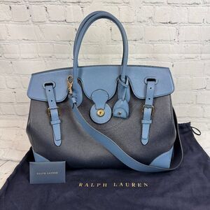 RALPH LAUREN RICKY 40 midnight blue and denim blue leather handbag satchel purse